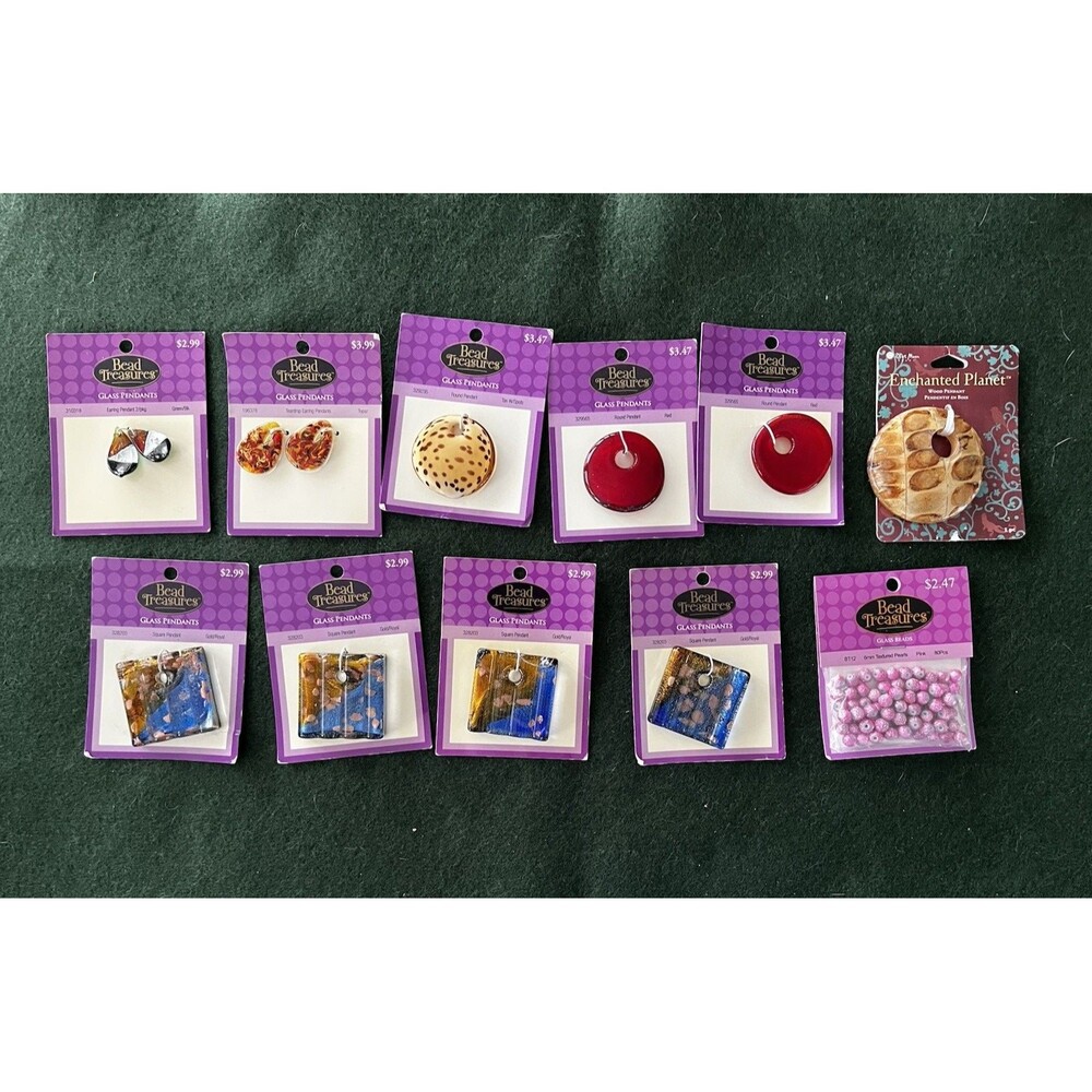 Bead Treasures 10 Glass Pendants, 2 Sets Earrings & Beads Jewelry Making Supply